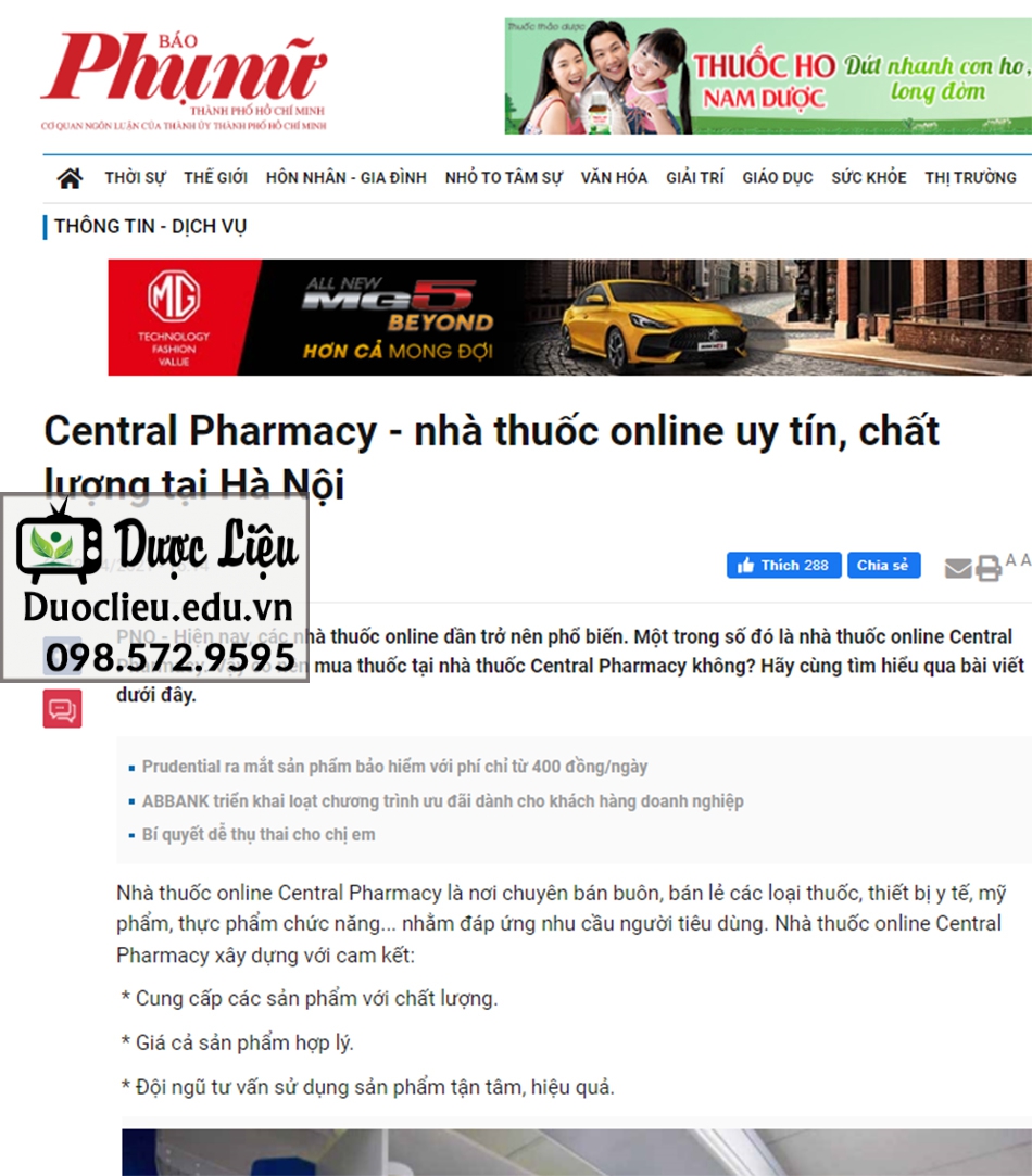 Báo phunuonline: Central Pharmacy - nhà thuốc online uy tín, chất lượng tại Hà Nội