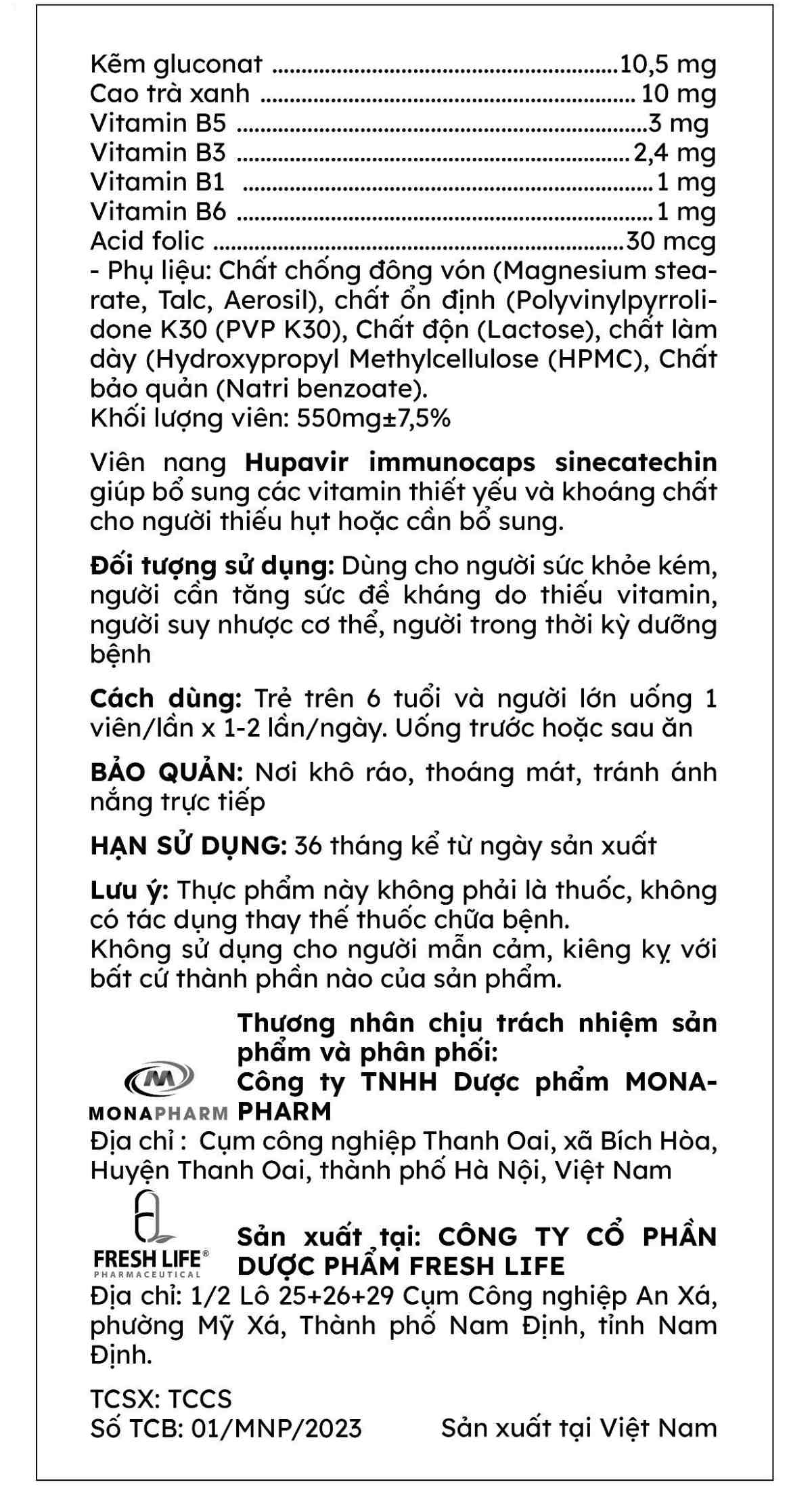 Hướng dẫn sử dụng Hupavir Immunocaps Sinecatechin